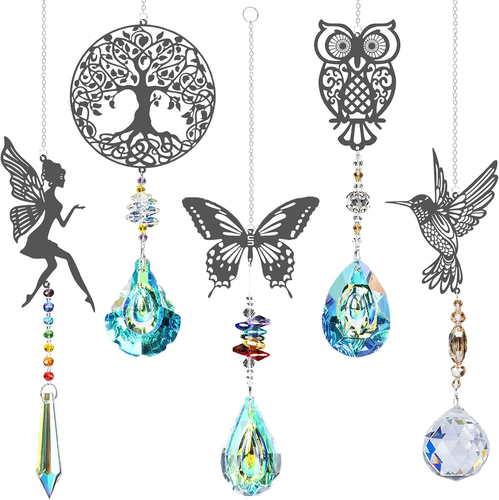 Crystal Suncatchers with Prisms Hanging Window Sun Catcher Decor Indoor Rainbow Maker Ornament Owl Hummingbird
