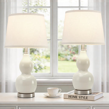 22" Table Lamp Set of 2, Color Temperature Adjustable Double Gourd Ceramic Lamps Classic Nightstand Table Lamps