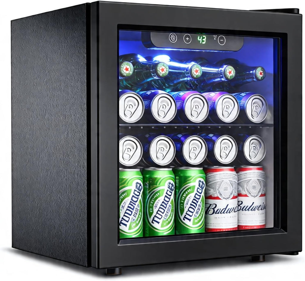 50 Can Beverage Refrigerator Cooler - 1.3 Cu.Ft Mini Fridge with Glass Door, Sod