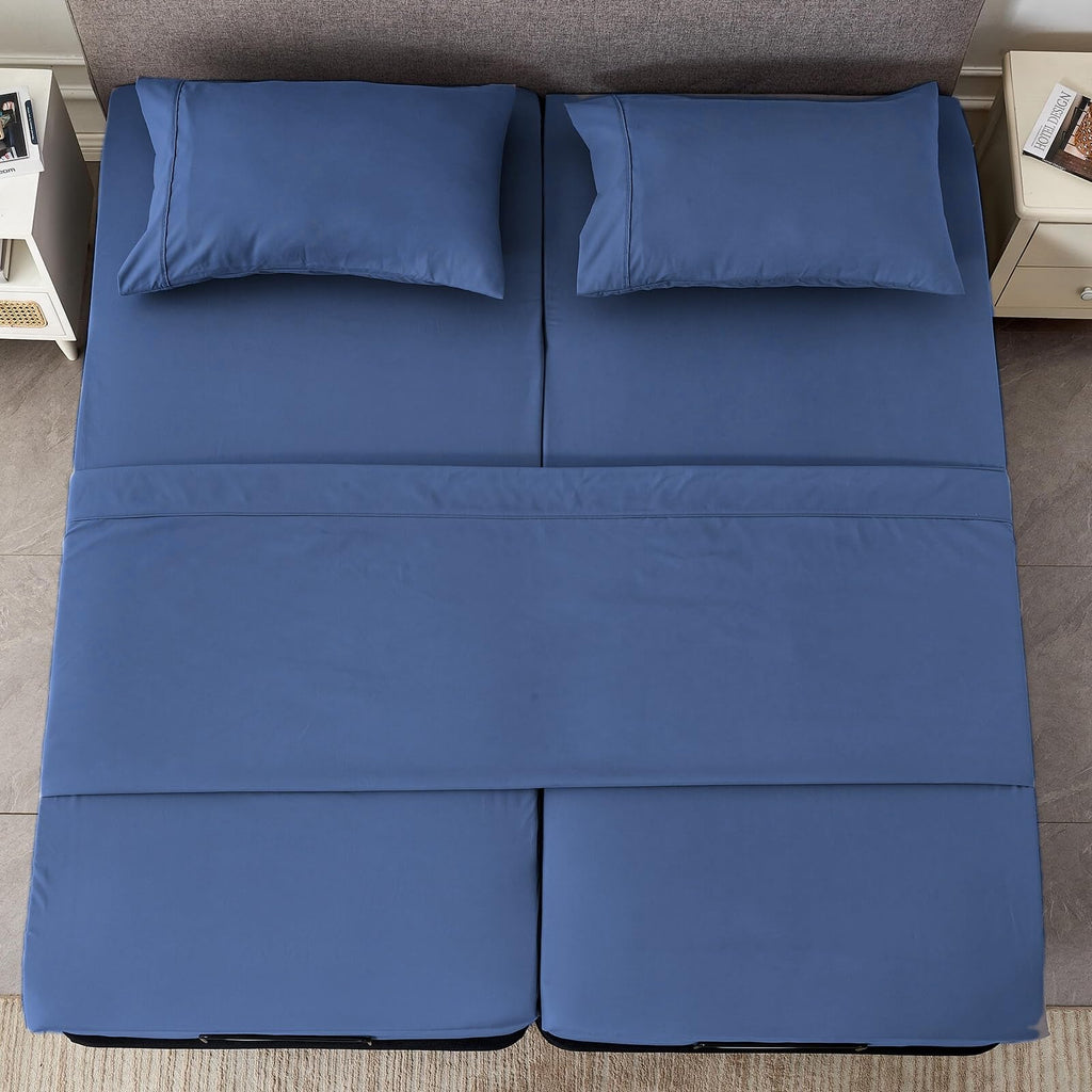 Split Queen Sheets Set for Adjustable Bed Navy