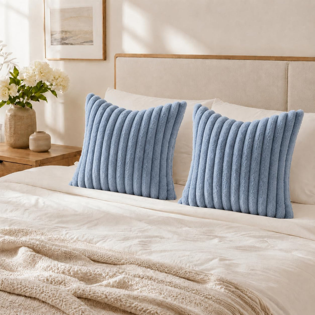 Christmas Striped Grey Blue Throw Pillow Covers 26x26 Set of 2