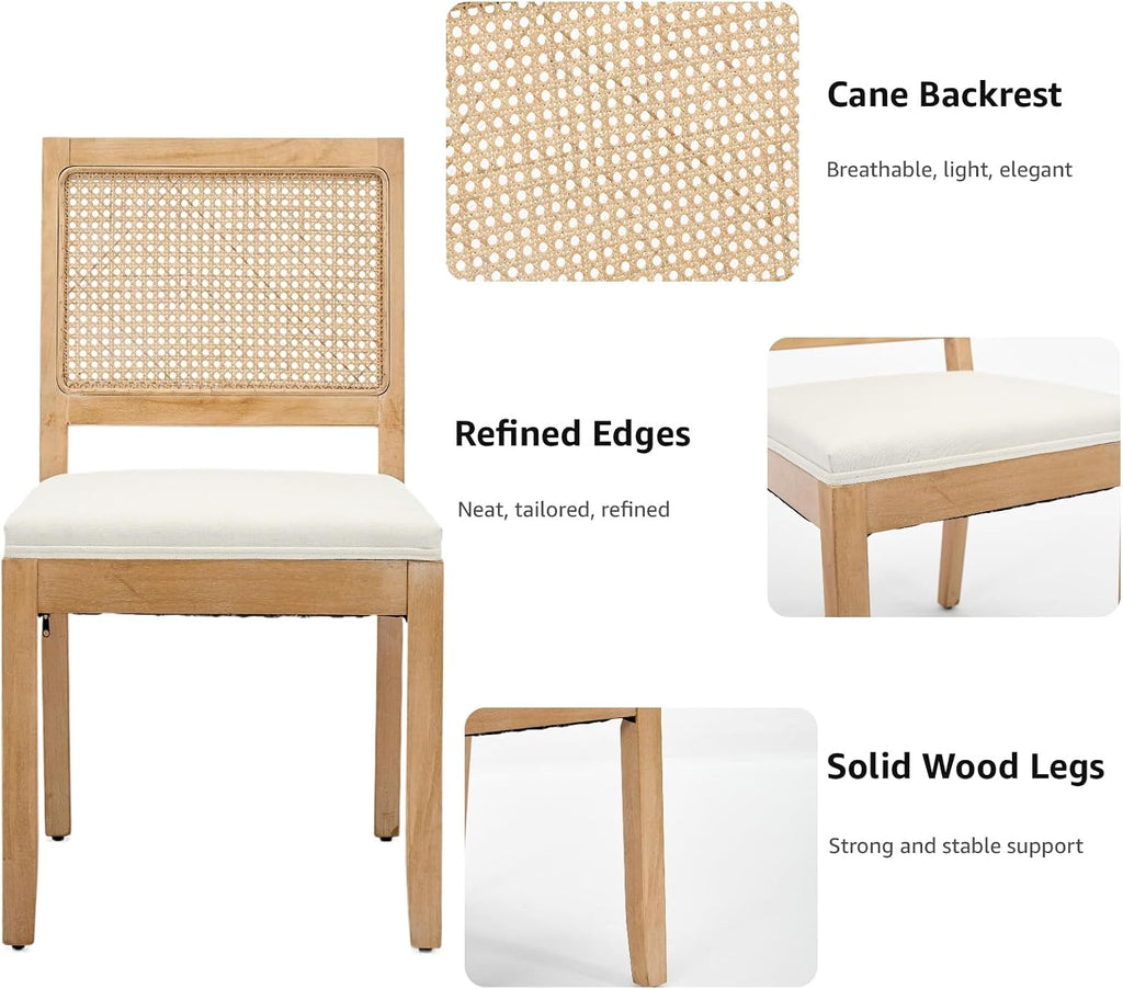 French Country Dining Chairs Set of 6, Beige Modern Kitchen & Dining Room Chairs, Rattan Dining Chair with Linen