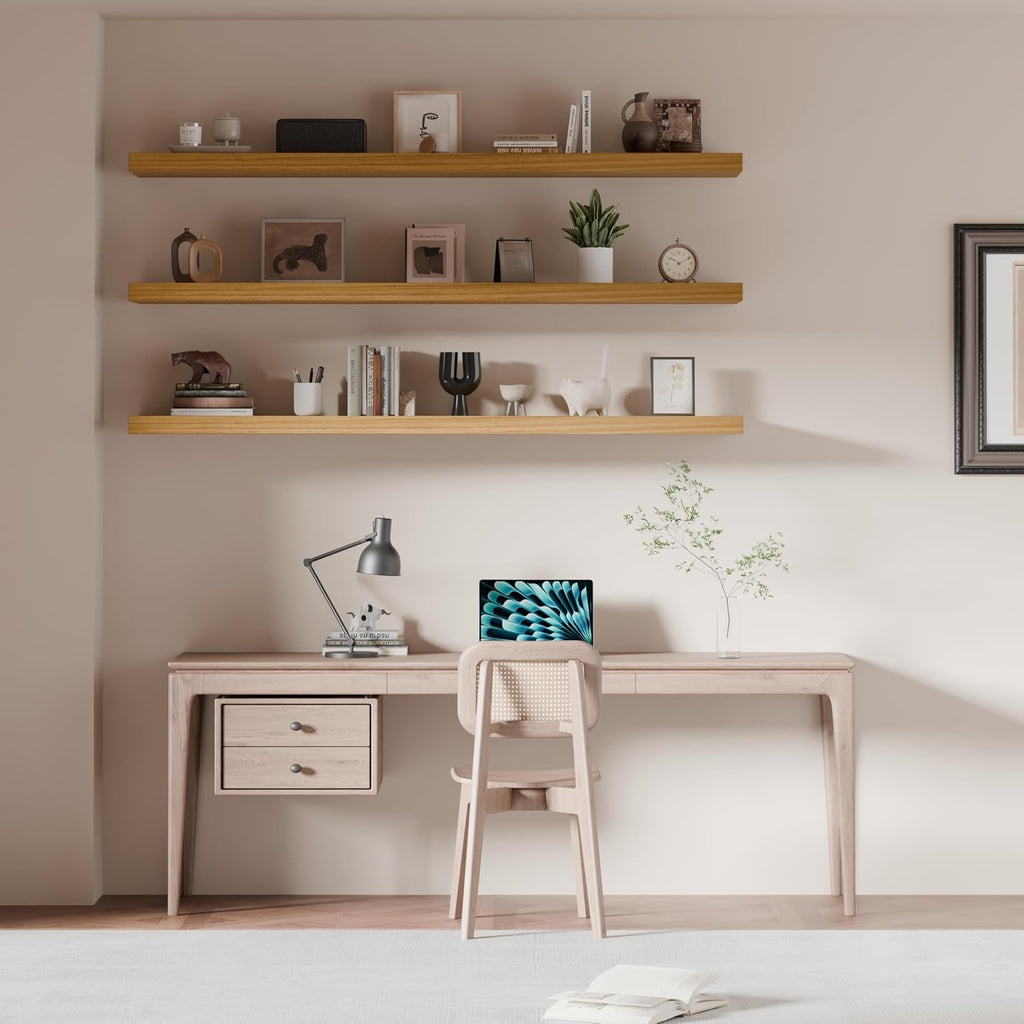 60 Inch Long Floating Shelves for Wall Set of 3, Solid Wood Natural Floating Shelves 10in Depth, 5ft Large Wall Shelf