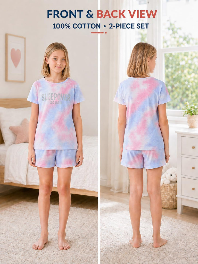 Girls' Tie Dye Pajamas, 100% Cotton Sleepover Theme