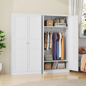 Metal Armoire Wardrobe Closet Cabinet, White Armoire Wardrobe Closets Storage Cabinets with Doors and Adjustable