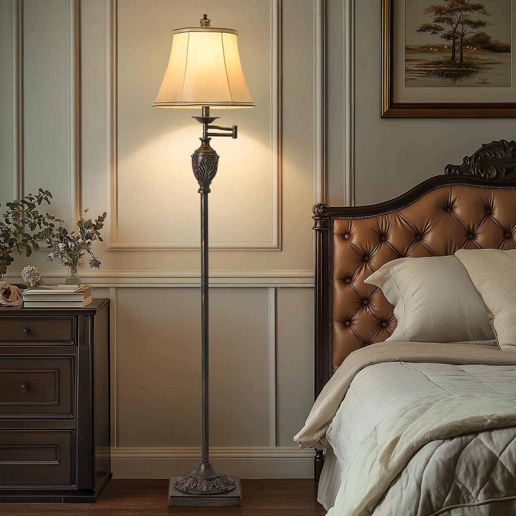 Traditional Floor Lamp with 350° Swing Arm, Including Bulb, Antique Black