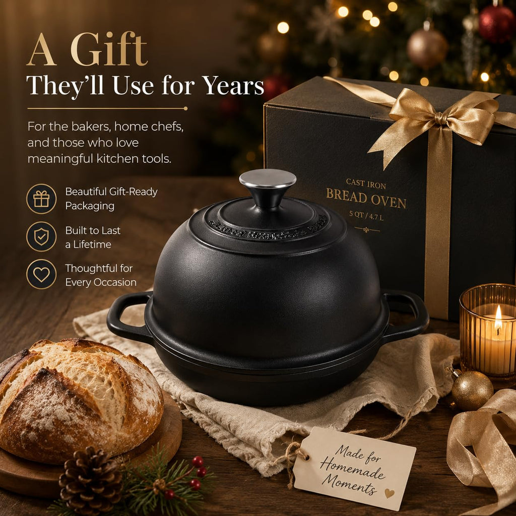 5QT Matte Black Enameled Cast Iron Dutch Oven for Bread Baking