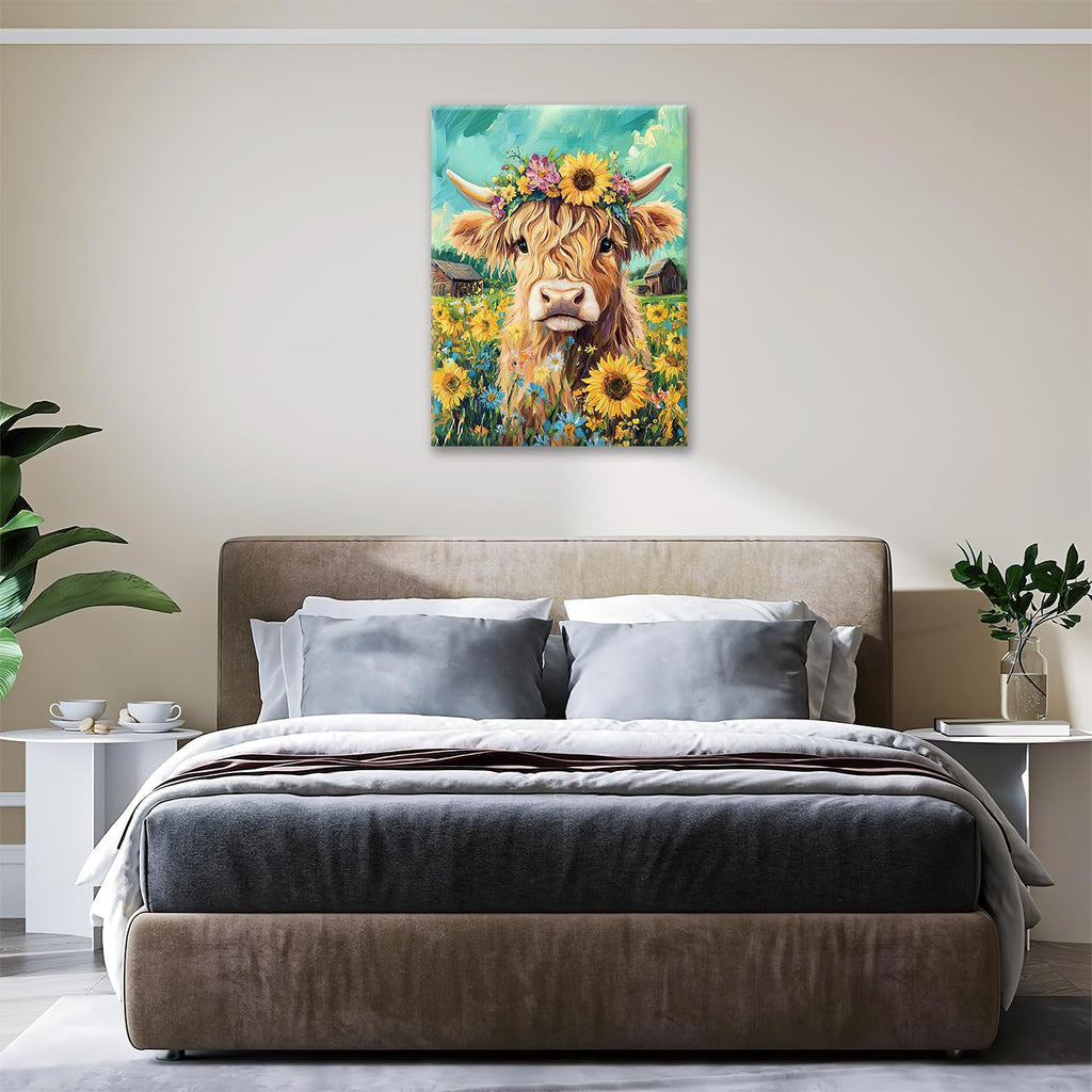 Highland Cow Canvas Wall Art Animal Painting Wall Decor Artwork 16"x24"
