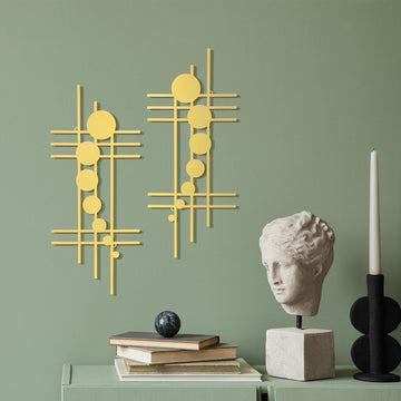 Metal Wall Art 15.75x7.09 in Vertical Abstract Geometric Gold - Set of 2