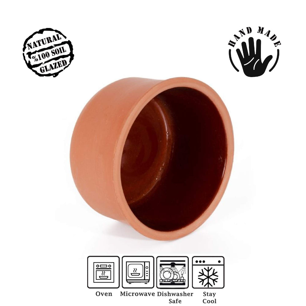 Clay Yogurt Pot, Inner Glazed Terracotta Cookware, Earthen Casserole Bowls for Oven Cooking, Terra Cotta Deep Pan for