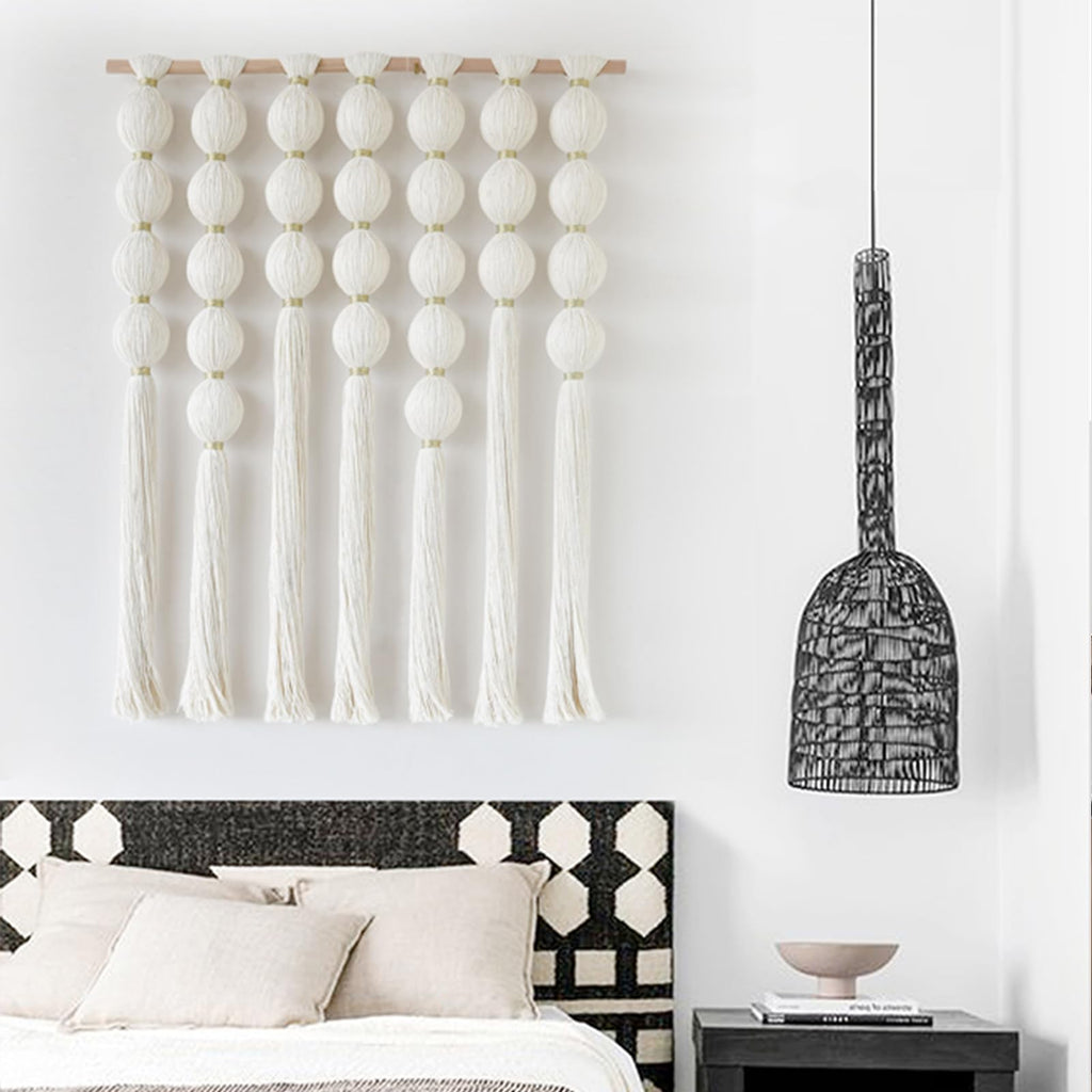 Macrame Wall Hanging Ball Tassels Boho Woven Wall Decor 27"W*39"L