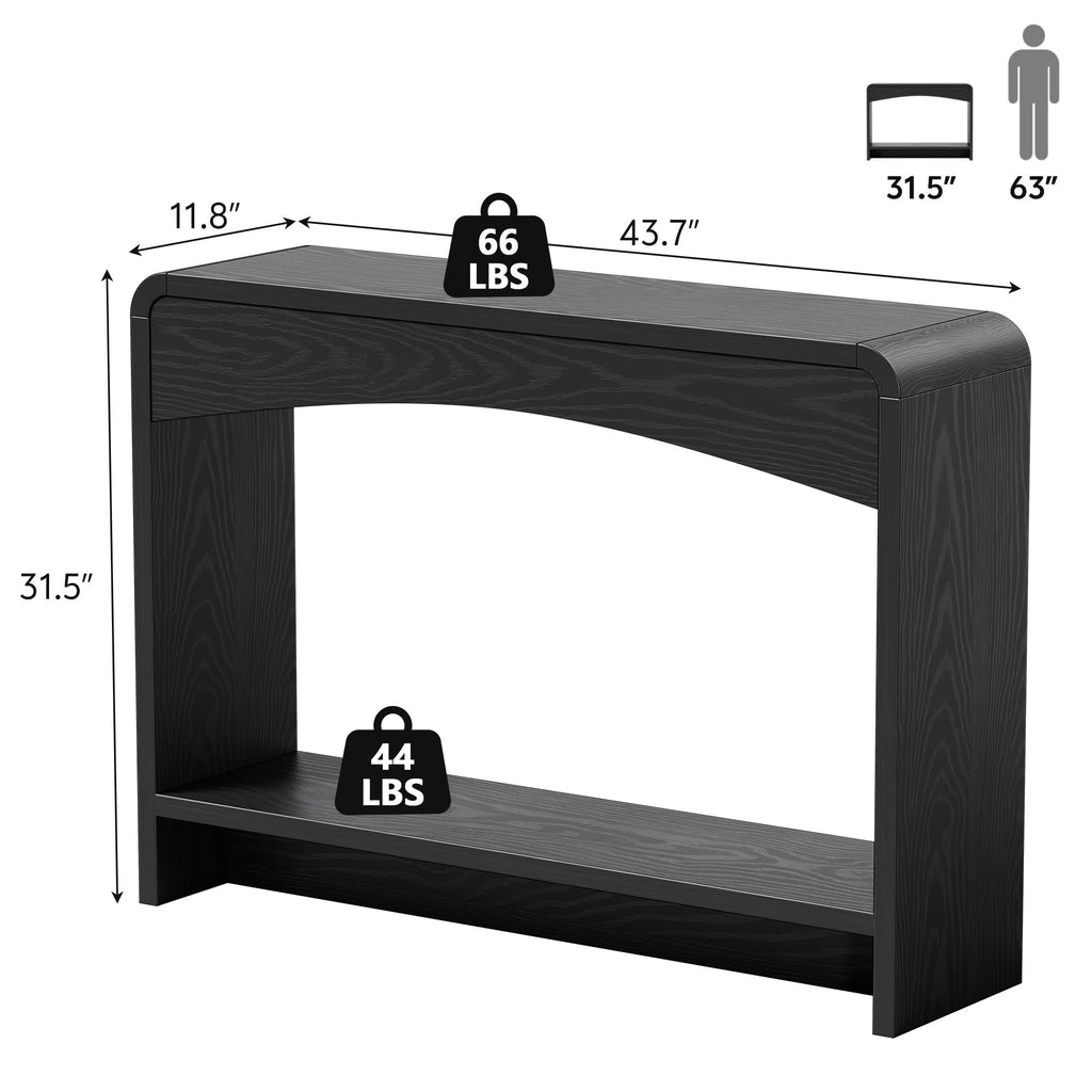 Farmhouse Entryway Table, 43" Console Table with Open Shelf Black