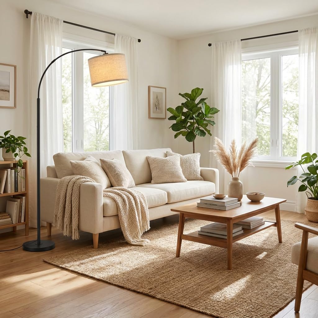 Arc Floor Lamps with Remote Control and Stepless Dimmable Color Temperature and Brightness Standing Lamp with