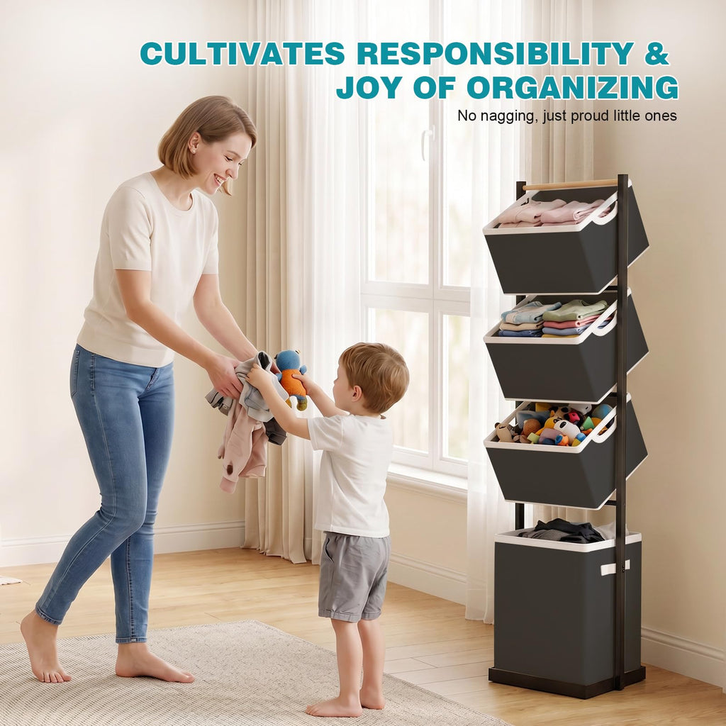 4-Tier Laundry Hamper Sorter, Vertical Laundry Sorter with Removable Basket