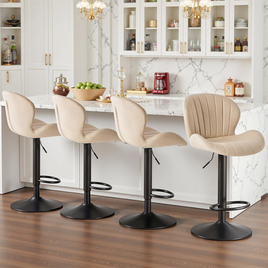 Bar Stools Set of 2, Modern Swivel Bar Chairs, Adjustable Fabric Upholstered Barstools Counter Height with Backrest