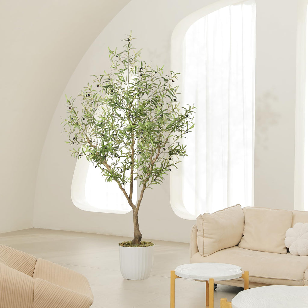 Faux Olive Tree 7ft with Thick Lifelike Branches, Realistic Leaves