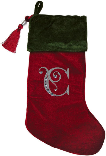 8.5" x 18.5", Velvet, Christmas Stocking Red & Green Velvet with Tassel,Red (C)