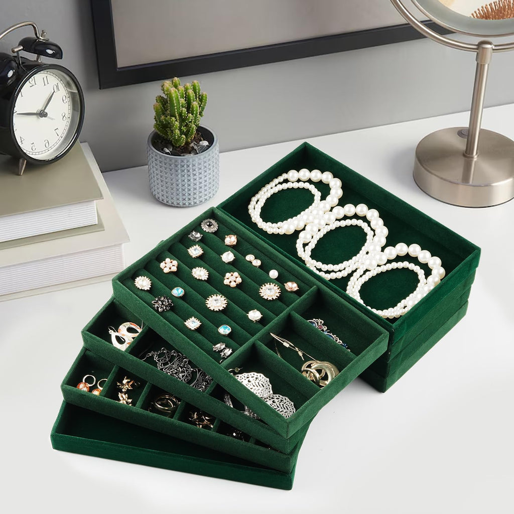 Jewelry Drawer Organizer, 8 Set of Stackable Velvet Organizer Tray, Drawer Inserts for Jewelry Organization, Showcase