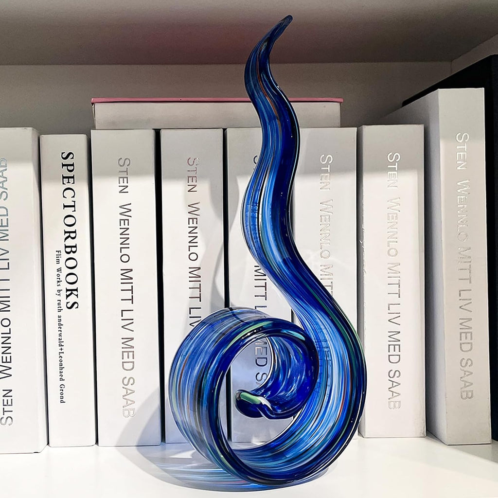 11.4" Tall Hand Blown Glass Sculpture, Murano Style Art , Modern Coastal Home Decor Accent for Shelf
