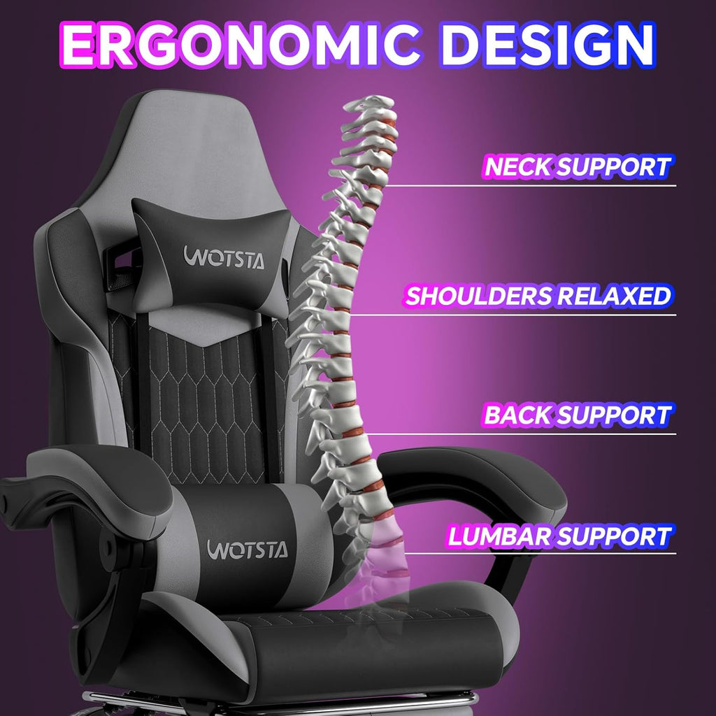 Gaming Chair with Footrest, High Back Gaming Chairs PVC Leather Ergonomic Gamer Chair with Adjustable Headrest Lumbar