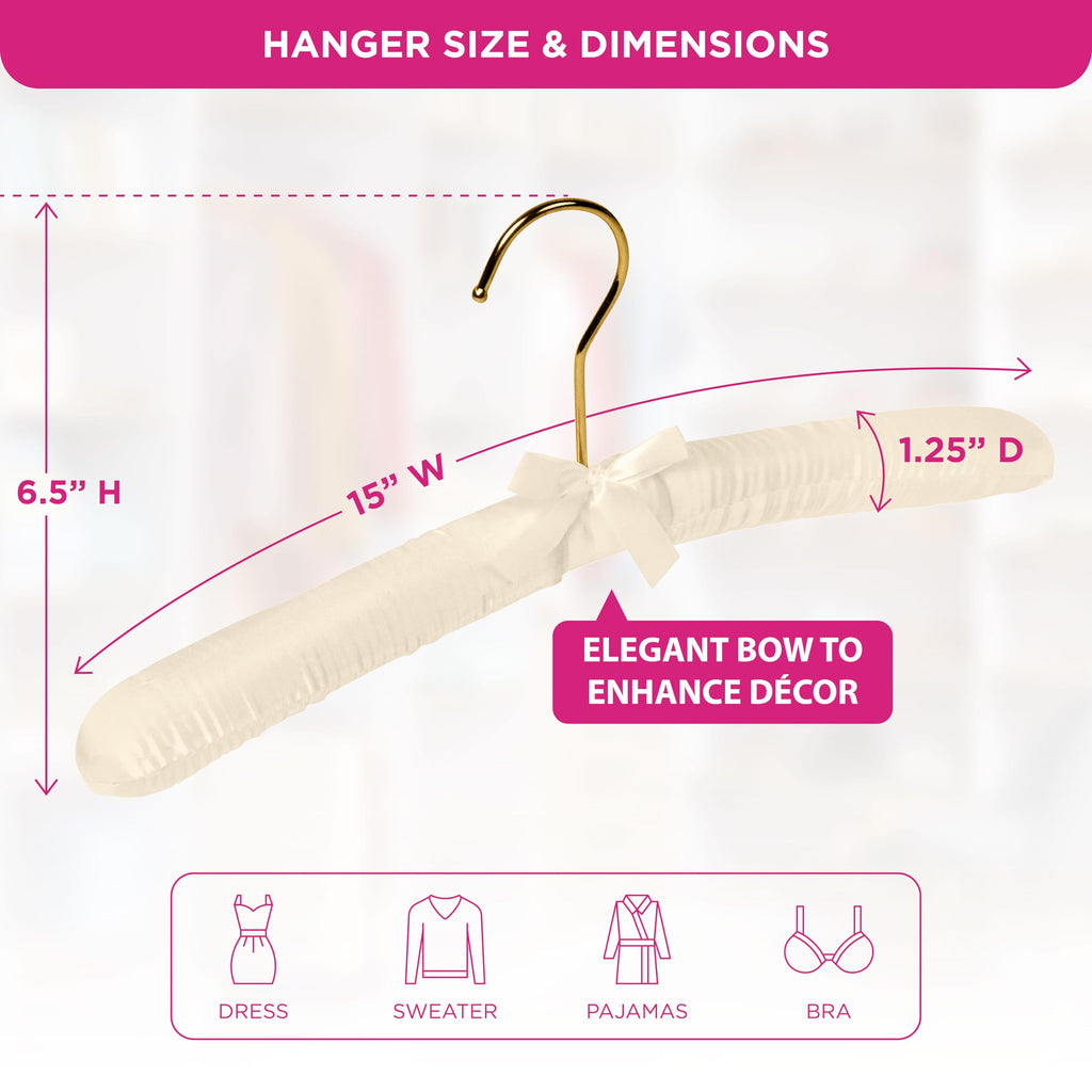 Premium Padded Hangers for Women's Clothing, Set of 12, Ivory