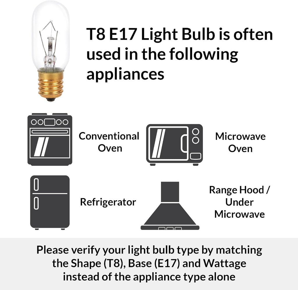Appliance Light Bulb T8 40W 300°C/572°F Rated E17, 6 Pack
