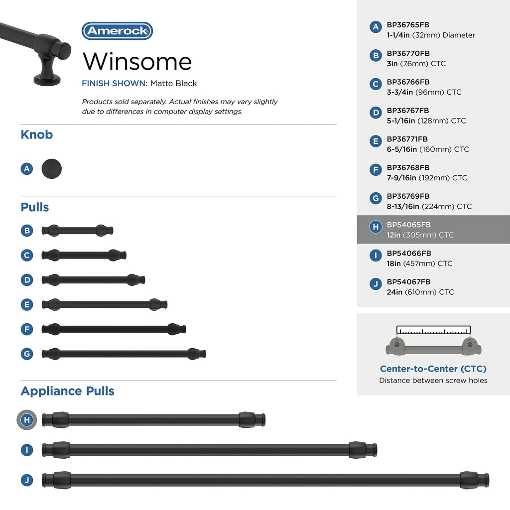 12" Winsome Matte Black Appliance Pull