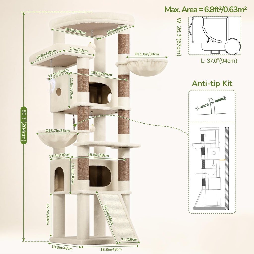 80in Tall Extra Large Heavy Duty Corner Cat Tree Tower