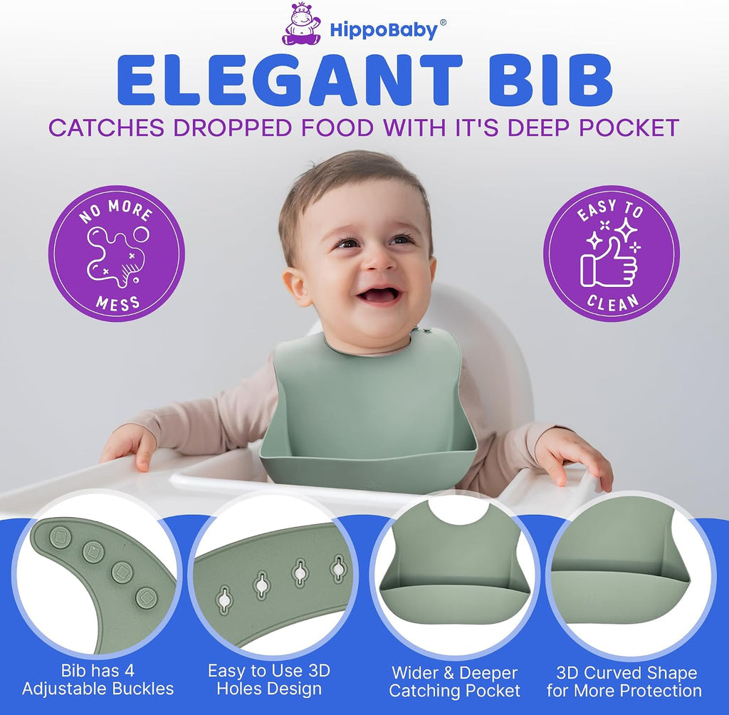 Baby Led Weaning Supplies | 10 Piece Silicone Baby Feeding Set, Baby Toddler Bib Cup Divided Plate and Bowl Self