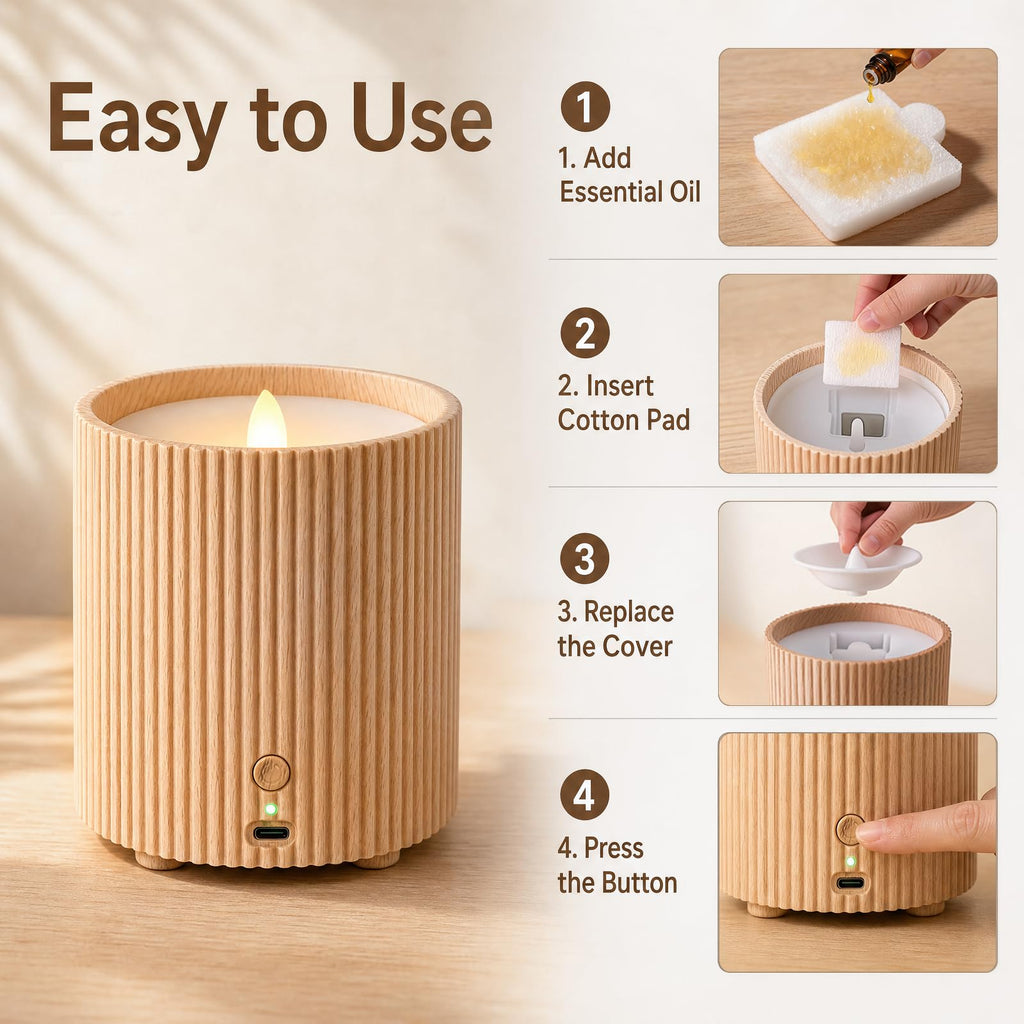 Rechargeable 2‐in‐1 Candle Lamp Essential Oil Diffuser, Waterless Aroma Diffuser, Essential Oil Diffuser with 12PCS
