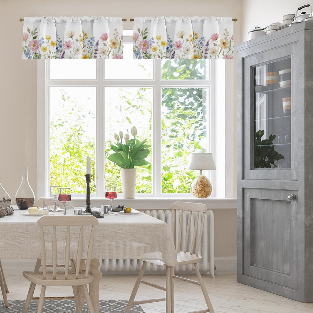 Valances for Windows, 4 Pack, 52x18 Inch, Wildflower Floral