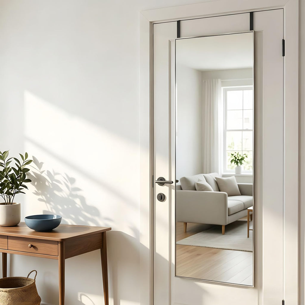 48" x 14" Over The Door Mirror, Silver Full Length Hanging Mirror