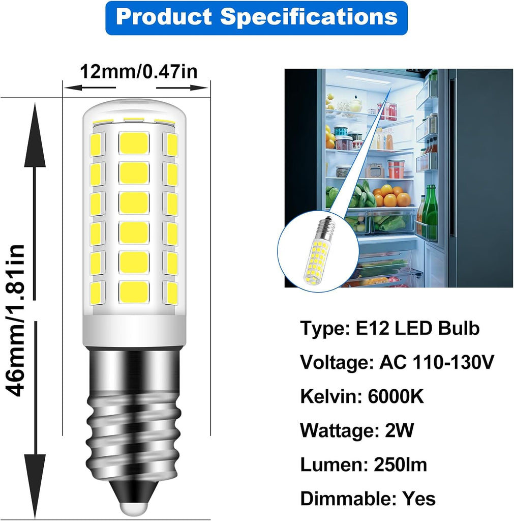E12 LED Fridge Water Dispenser Light Bulb 2W(15W Replacement)