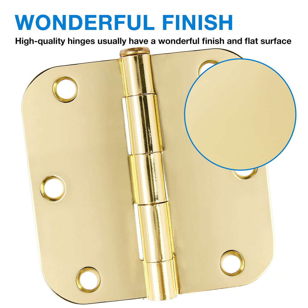 Rounded Door Hinges 3.5" X 3 1/2 Inch Polished Brass 5/8" 30 Pack