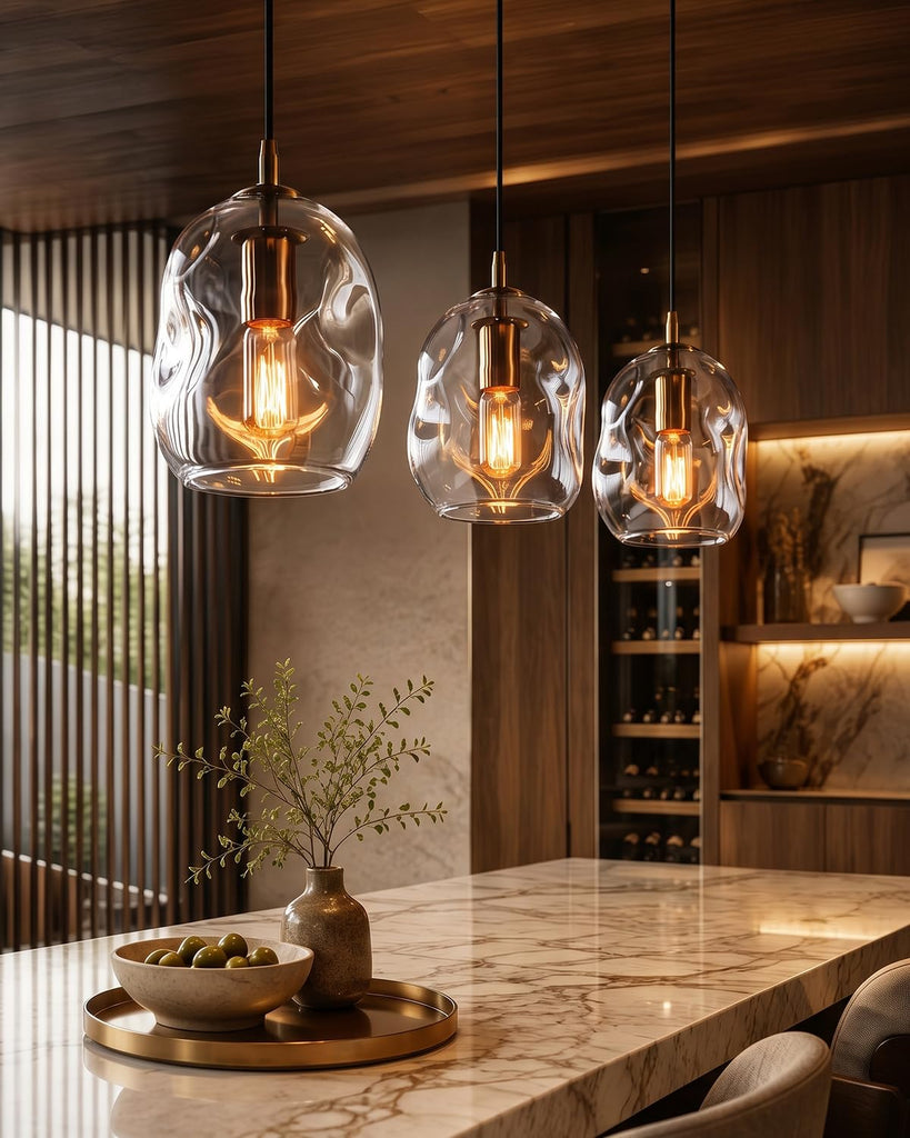 Pendant Light Kitchen Island, Organic Art Glass Globe