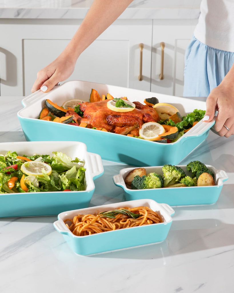 Ceramic Bakeware Set of 4, Casserole Dishes for Oven, Rectangular Baking Dish with Handles, Lasagna Pans Deep for