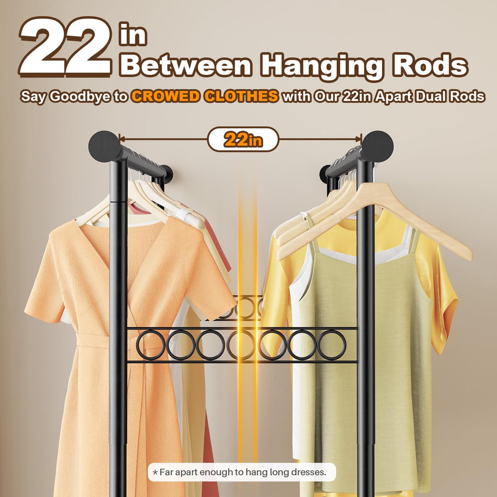 Clothes Rack Load 650 LBS Collapsible Clothing Rack Double Rod