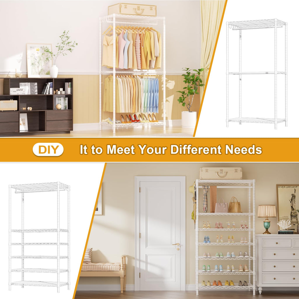 E13C Pro Heavy Duty Closet Organizer System,Freestanding Clothing Racks for Hanging Clothes,Adjustable Garment Rack