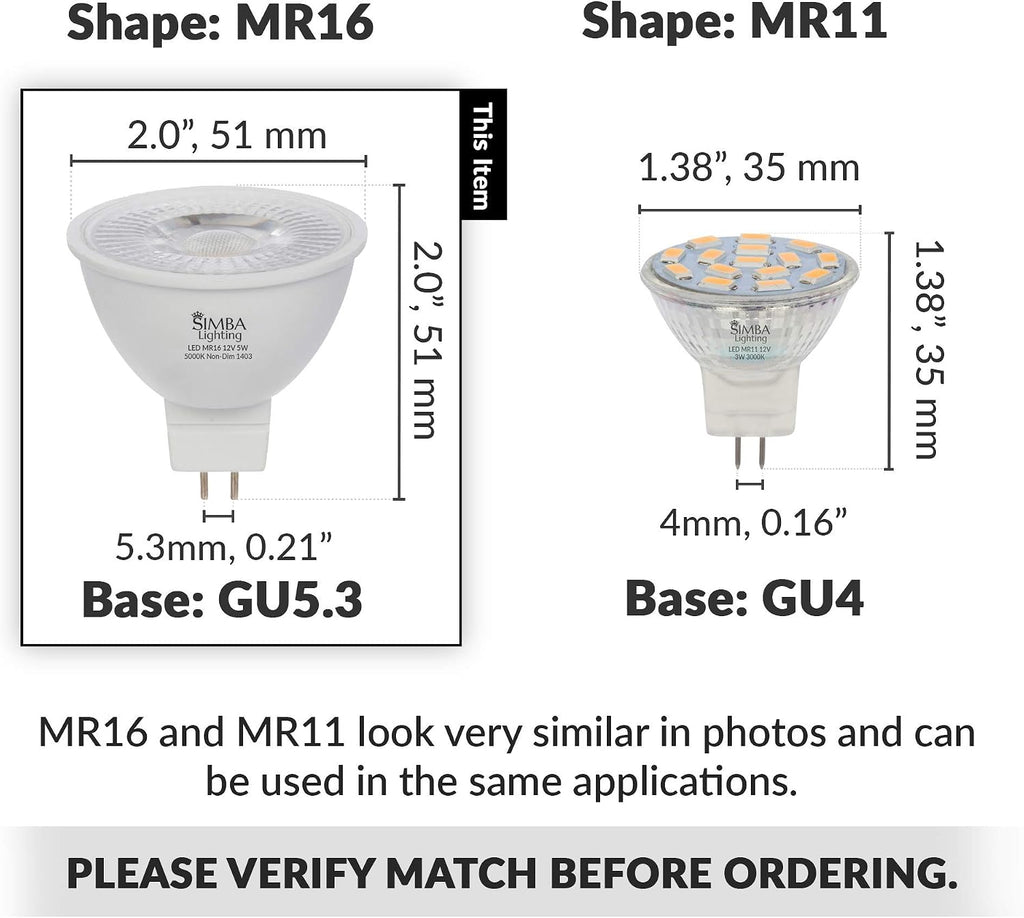 LED MR16 5W 12V Light Bulb, GU5.3 Bipin Base, 5000K, 6 Pack