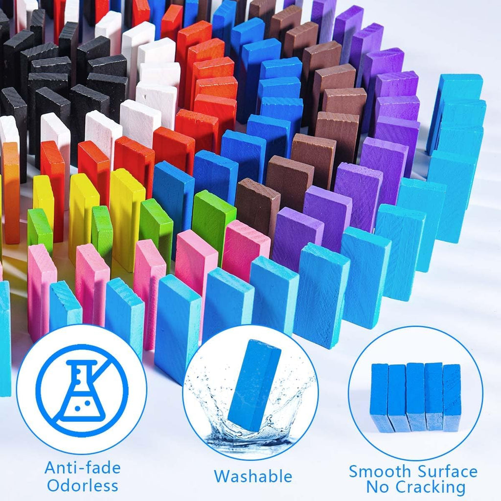 600 Pcs Colorful Wooden Domino Blocks Set Tile Bulk Building Racing Stacking Games Educational Toys for Kids Birthday