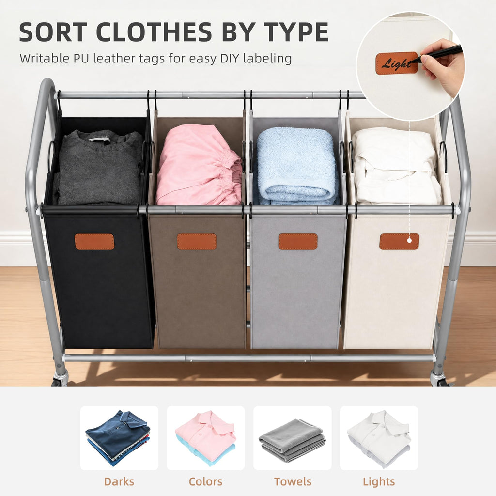 Sorter 4 Section, 47.5 Gal Laundry Cart with Wheels