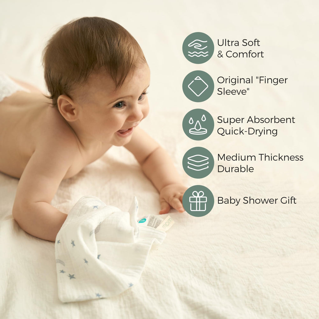 4-Layer Cotton Baby Washcloths, 5 Pack, Soft & Absorbent,Blue