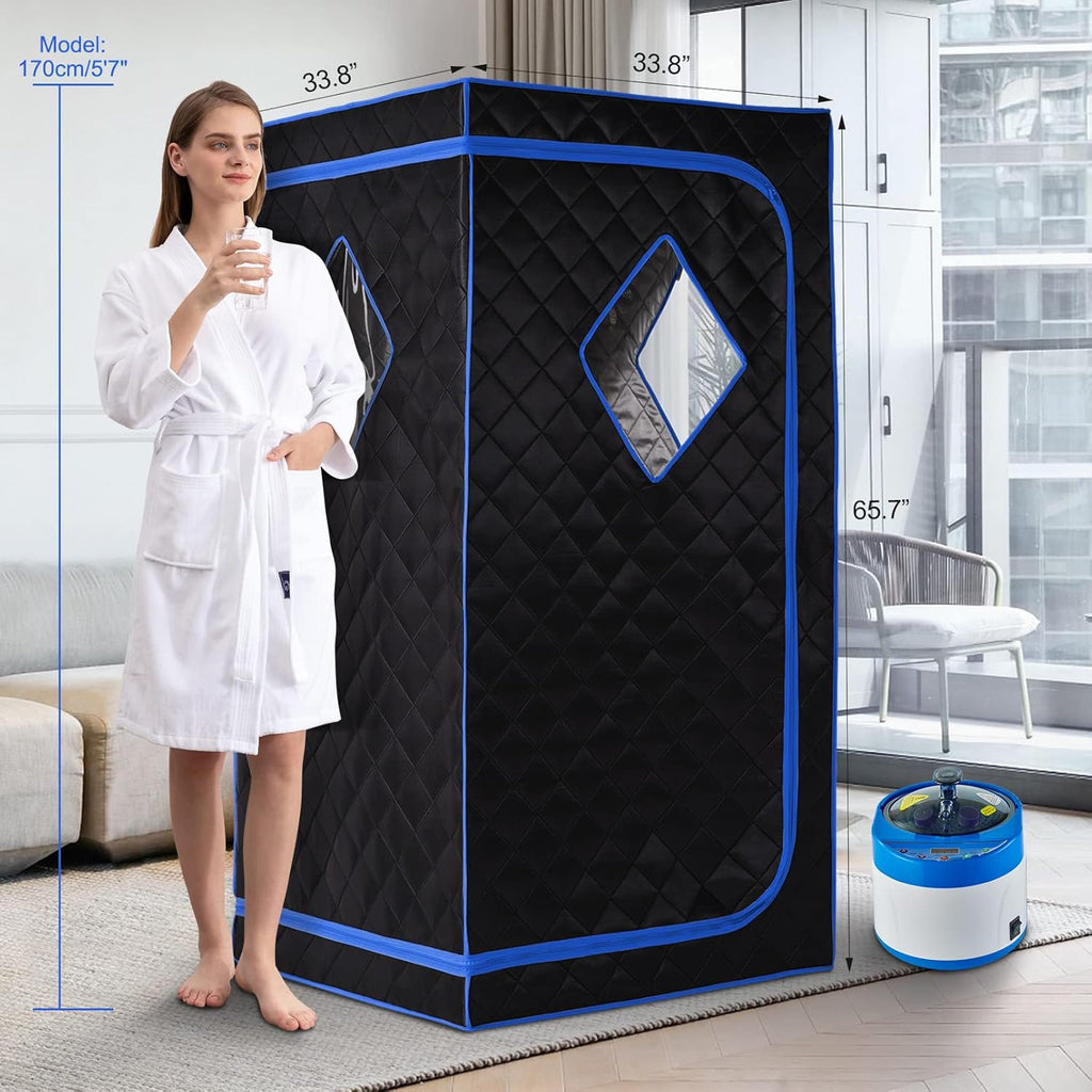 Personal Portable Steam Sauna, Full Size Sauna Tent, 1500 Watt 4 Liter Steamer with Remote Control, Timer