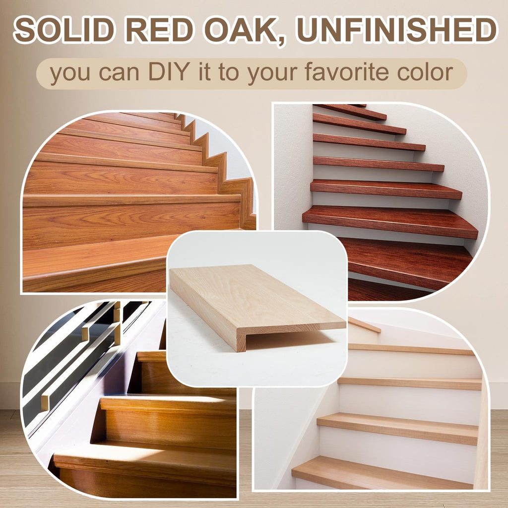 42 Inch FAS Red Oak Stair Treads with Small (3/4") Square Nose Profile Unfinished Bullnose Wood Treads Caps for Stair