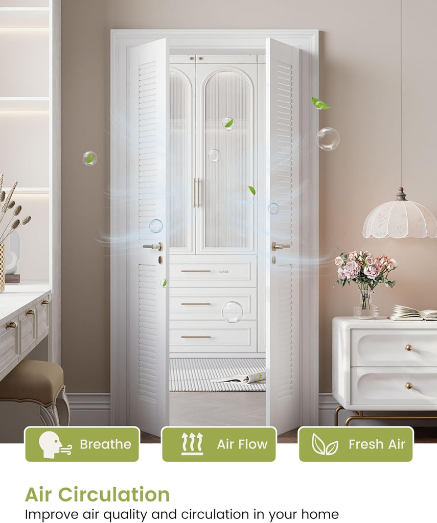 18"x 80" Louvered Interior French Slab Door, Pre-Assembled White Primed Solid Core Panel w/o Prehung Jamb, Vented Door for Pantry Closet Laundry Bedroom