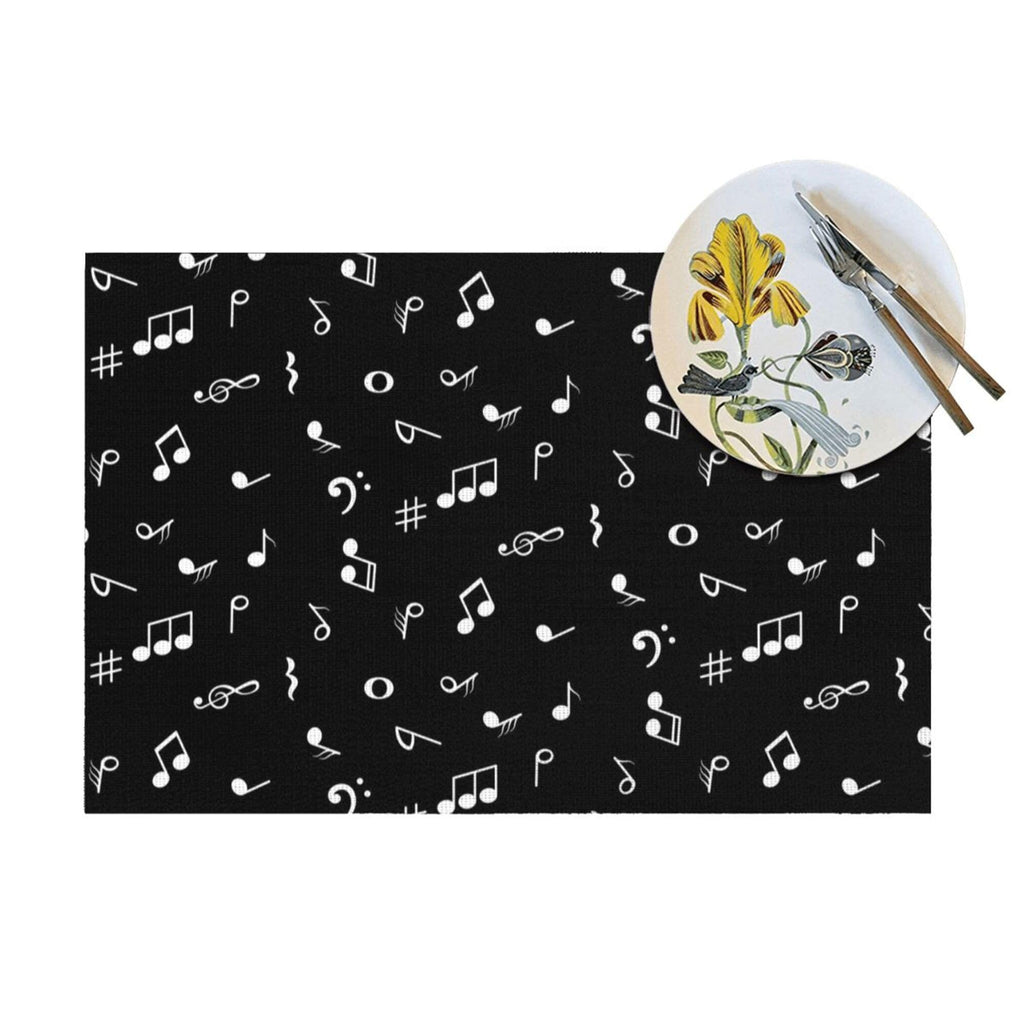 Music Notes Placemats Set of 4 Musicial Lover Dining Table Mats Washable Black Place Mats Dinner Parties Wedding