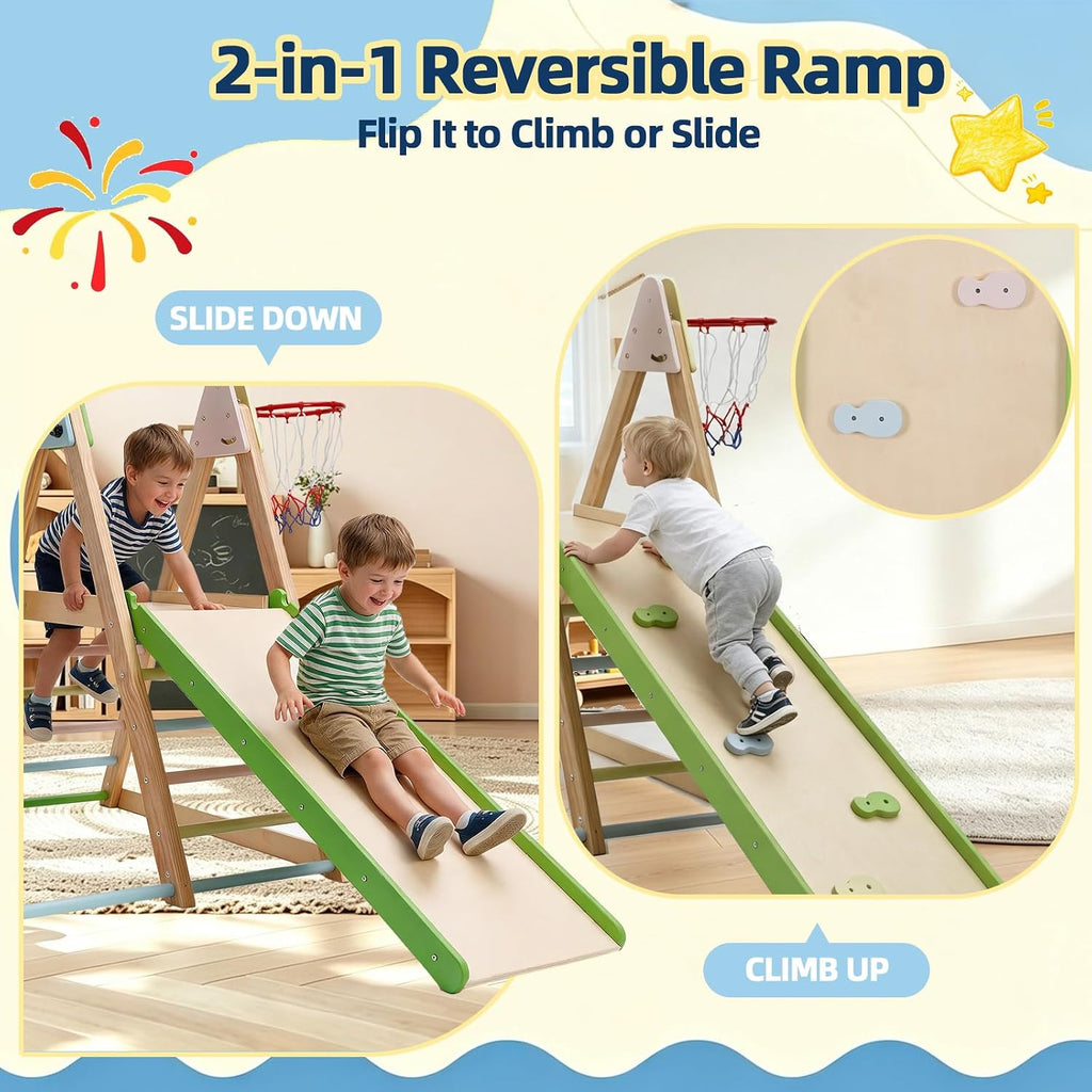 Montessori Climbing Set with Slide, Swing & Basketball Hoop, Ages 1-7
