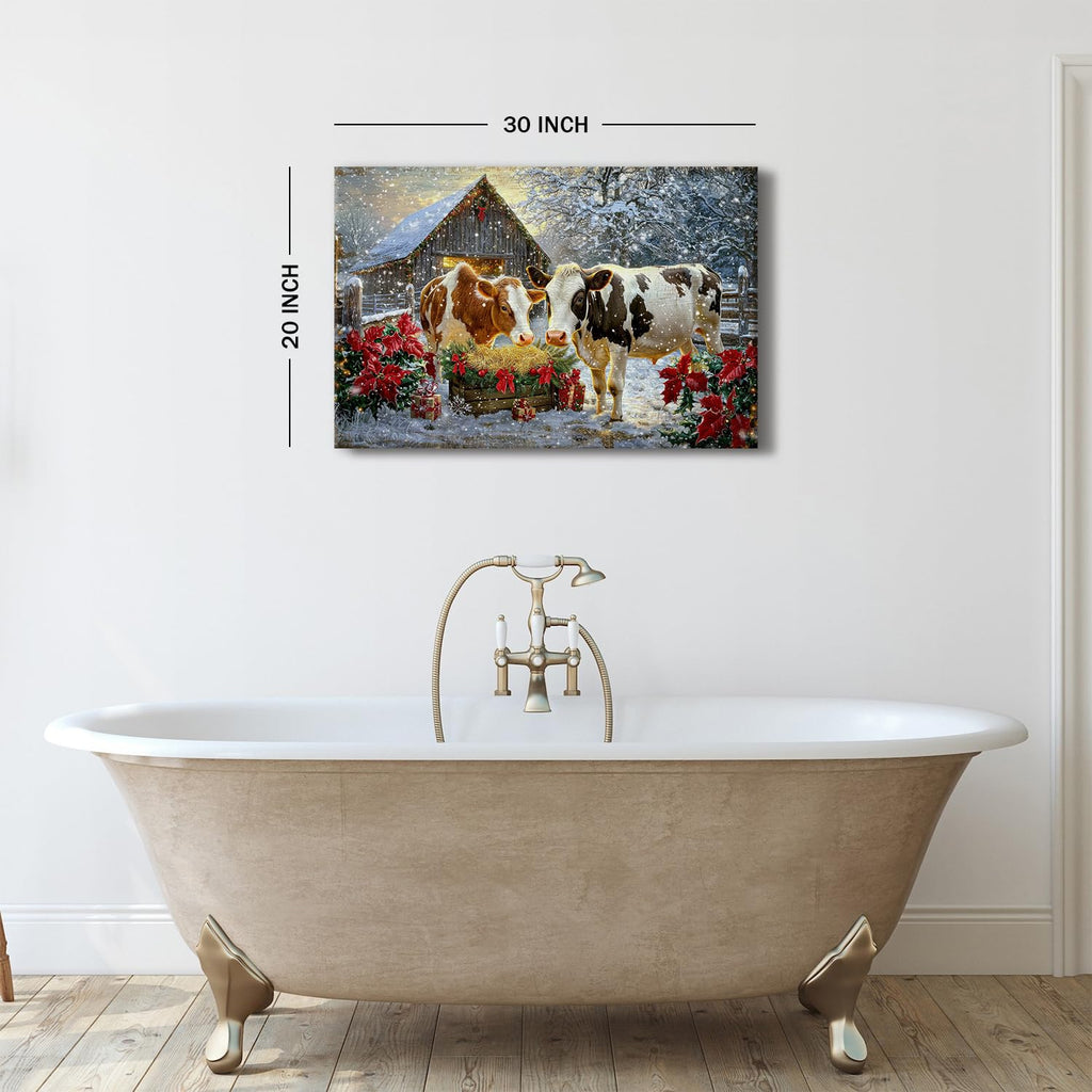 Farmhouse Cow Canvas Wall Art Living Room Bedroom Kitchen Wall Decor Merry Christmas Print Painting Framed