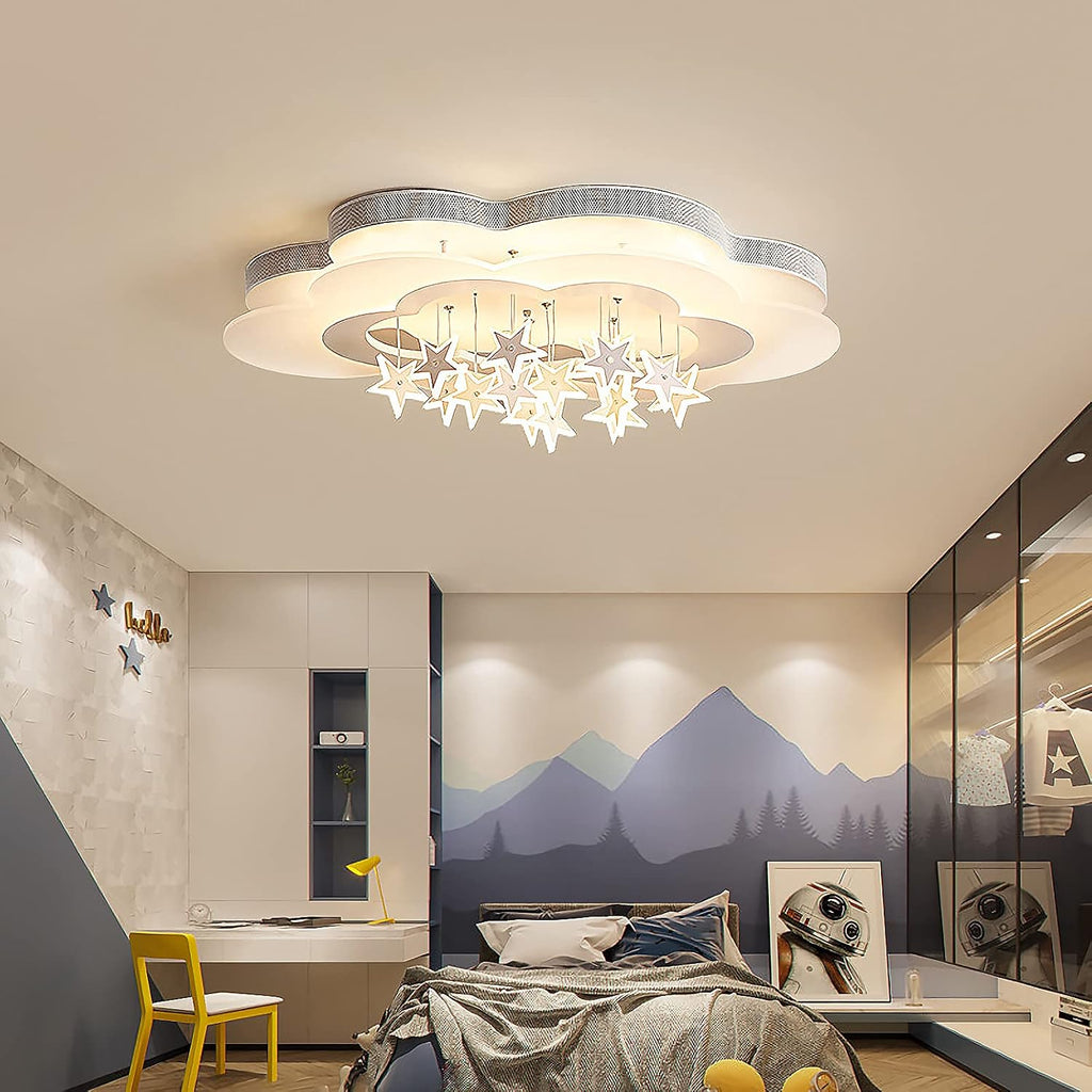 LED Ceiling Light for Kids Room, Cloud and Hanging Star Flush Mount Ceiling Fixture with 3 Color Temperature