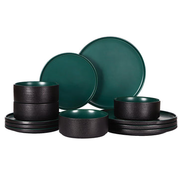 Classic Series 12 - Piece Stoneware Dinnerware Set, Malachite Green